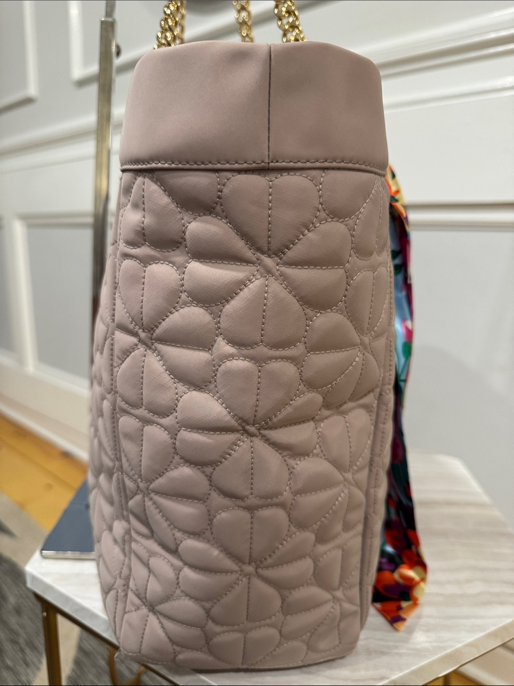 kate spade Bag Flower Cozy Quilted Light Blush Nylon Tote with Gold Chain Handle - Picture 8 of 17